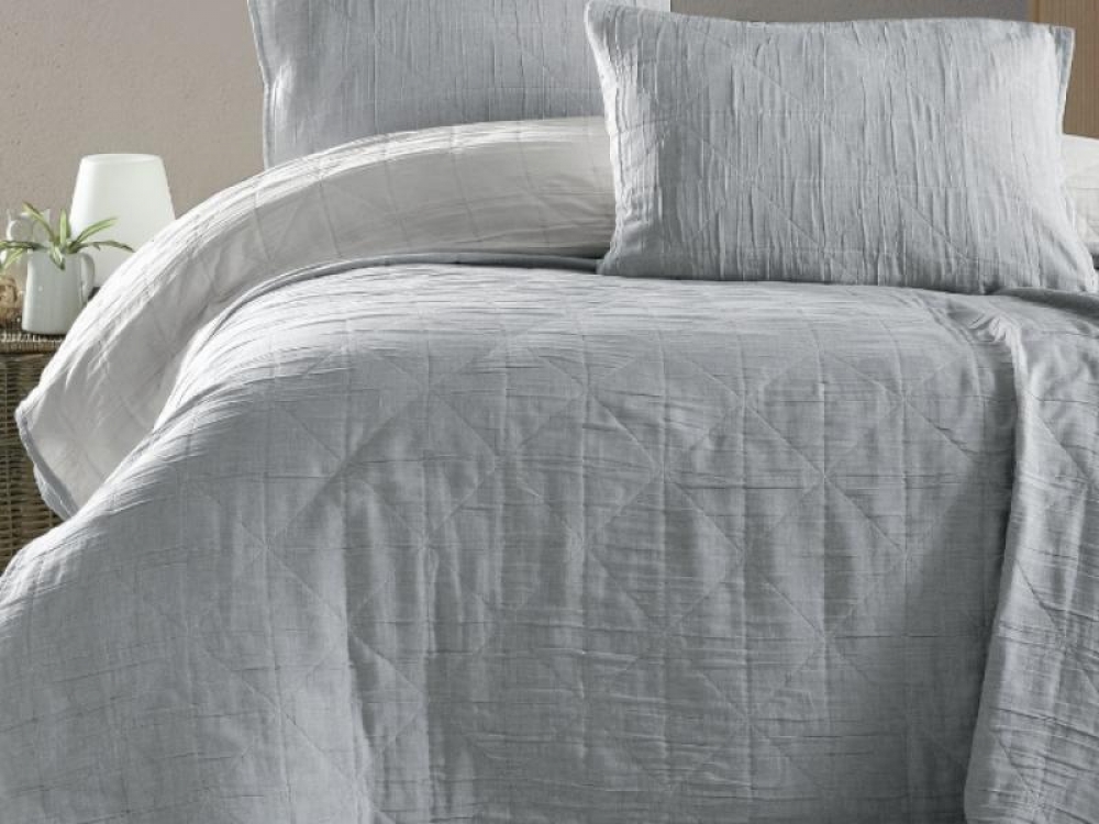 Frezya Pamuklu Yatak Örtüsü Takımı (Gri - Krem) / Çift Kişilik 225x240 cm